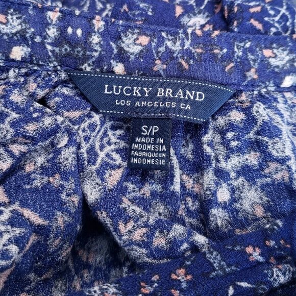 Lucky Brand size Small blue peasant top floral boho blouse viscose tie hippie - Picture 4 of 7
